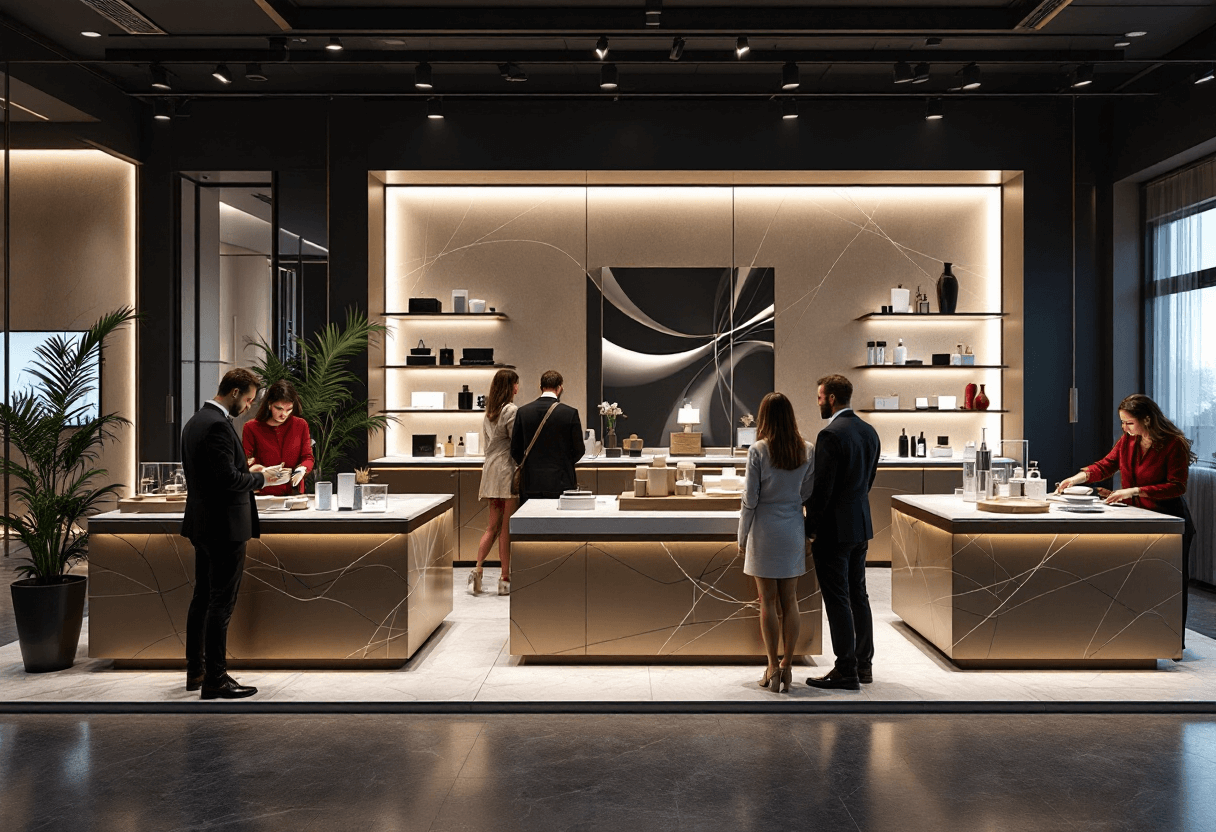 Stand premium sur mesure avec éléments architecturaux